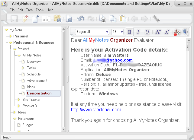 AllMyNotes Organizer FREE Edition Screenshot